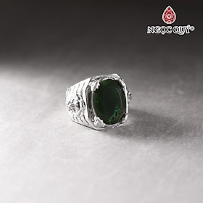 Nhẫn bạc nam mặt đá Ngọc bích 13x18mm Ni19 mệnh hỏa , mộc - Ngọc Quý Gemstones