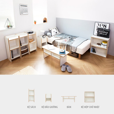 Kệ Hộp Chữ Nhật Dài 60cm, Rộng 30cm Màu Trắng Viền Vân Gỗ Thương Hiệu KEGODA KGD83