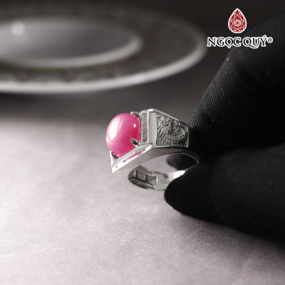 Nhẫn bạc nam mặt đá Ruby 12x10mm Ni19 mệnh hỏa, mộc - Ngọc Quý Gemstones