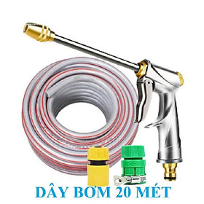 Bộ dây vòi xịt nước rửa xe, tưới cây . tăng áp 3 lần, loại 20m 206701-2 đầu đồng, cút, + tặng đai