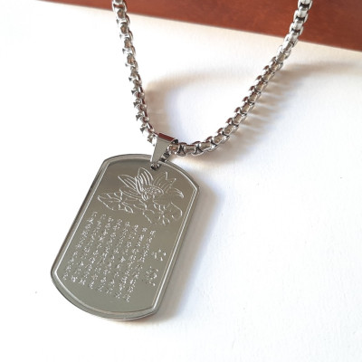 Dây chuyền nam khắc bát nhã tâm kinh, mặt inox cao cấp, dây titan cao cấp rộng 3-4mm, dài 50cm