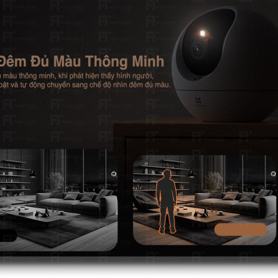 Camera Wifi Ezviz C6C 8M - 4K Siêu Rõ Nét, Quay Quét 360 độ , Đàm thoại 2 chiều, Có màu ban đêm, Phát hiện người AI - hàng chính hãng