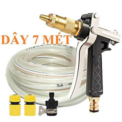 Bộ dây vòi xịt nước rửa xe,tưới cây đa năng, tăng áp 3 lần,loại 7m,10m 206236 đầu đồng, cút,nối nhựa đen+ tặng móc khoá