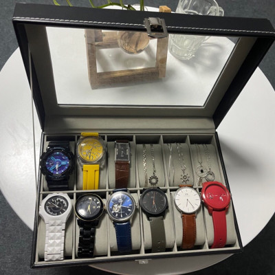 Hộp Đựng Đồng Hồ 12 Cái SAIKE S109 Vỏ Da Màu Đen Lót Xám