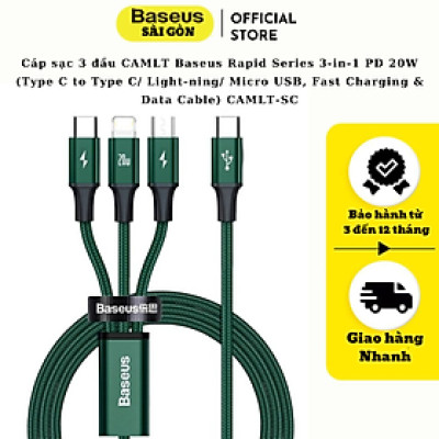 Cáp sạc Baseus Rapid Series Fast Charging & Data Cable 3-in-1 PD 20W CAMLT-SC01 - Hàng chính hãng