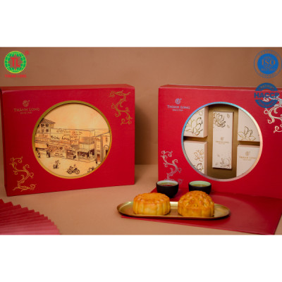 Hộp bánh trung thu cao cấp 4 bánh 2 trứng 220g - Như Ý - Thành Long 880g - tặng 1 hộp trà - Việt Nam