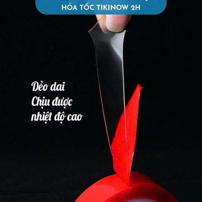 Băng Keo 2 Mặt Nano Đỏ Cường Lực Trong Suốt Siêu Dính, Chịu Nhiệt, Chống Nước Rộng 20mm x 3 mét