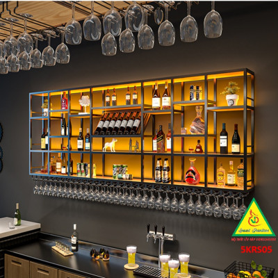 KỆ TRƯNG RƯỢU KHUNG SẮT – MẶT GỖ CÓ ĐÈN 5KRS05 - NỘI THẤT LẮP RÁP VIENDONGADV