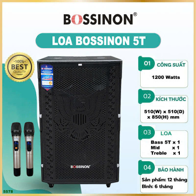 Loa kéo 5 tấc Bossinon W-AM5578K - _Kích thước: 510 (W) x 510 (D) x 840 (H)mm _Công suất: 1200Watts- Hàng chính Hãng