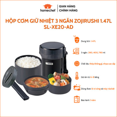 Hộp cơm giữ nhiệt 3 ngăn Zojirushi 1.47L SL-XE20-AD, sản xuất tại Thái Lan