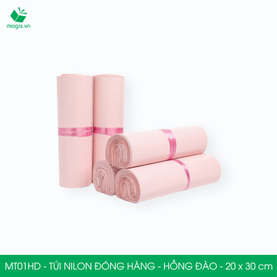 MT1HD - 25x35 cm  - Túi nilon gói hàng - 300 túi niêm phong đóng hàng màu hồng đào