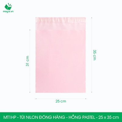 MT1HP - 25x35 cm  - Túi nilon gói hàng - 300 túi niêm phong đóng hàng màu hồng pastel