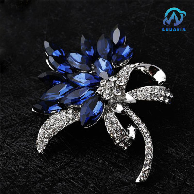 Trâm Cài Áo Nữ Quà Tặng Hoa Đính Đá Saphia Xanh Tím Trang Nhã Sang Trọng (Kèm Hộp)