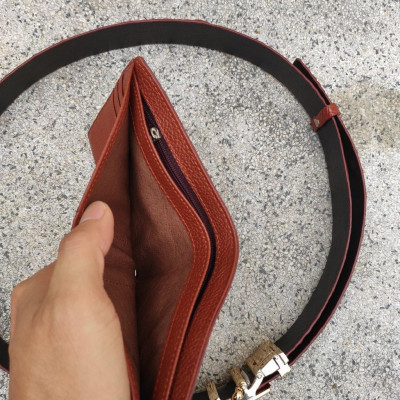 Set Ví và Thắt Lưng Cá Sấu [VÍ BÀN TAY + NỊT DA HÔNG TRƠN] SET5