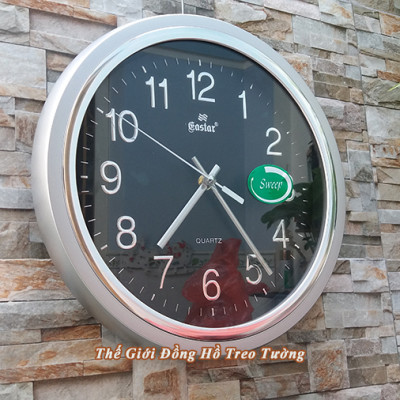 Đồng Hồ Treo Tường KIM TRÔI EASTAR Cao Cấp Mặt Tròn Viền Bạc Kim Tuyến - Mặt số in Nổi 3D - Máy Kim trôi – Kèm Pin Maxell