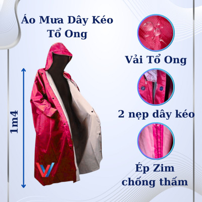 Áo Mưa Dây Kéo Cao Cấp Người Lớn Vải Dù Da Cá 1m4 - Giao màu ngẫu nhiên