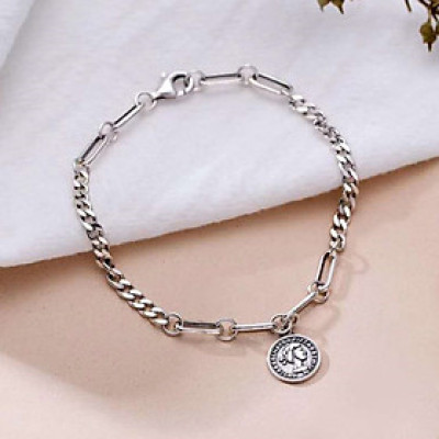 Lắc tay vòng tay titan thép không đen độc đáo hình đồng xu