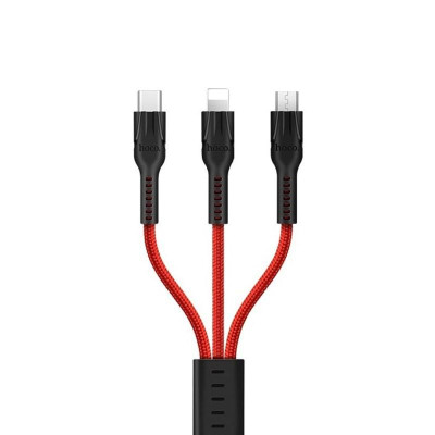 Cáp sạc 3 đầu HOCO U31 Dành cho điện thoại iPhone iP Huawei Samsung Oppo Realme - Hàng chính hãng
