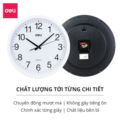 Đồng Hồ Treo Tường Kim Trôi Quazt Cao Cấp Deli Không Tiếng Ồn Có Bảo hành Kèm Móc Treo 9005