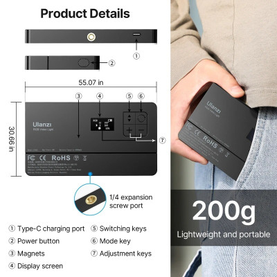 Đèn LED Đổi Màu RGB (2500K-9000K) - Đèn trợ sáng tích hợp 20 loại hiệu ứng ánh sáng động độc đáo Ulanzi LT002 RGB - Hàng Nhập Khẩu