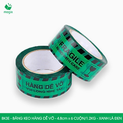 BK3E - Băng keo HÀNG DỄ VỠ màu xanh lá đen khổ 4.8 cm - Băng dính niêm phong - 6 cuộn