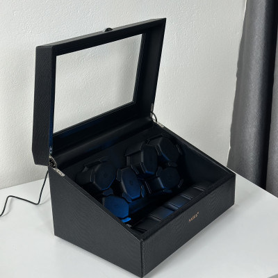 [BH 2 Năm Động Cơ] Hộp Đồng Hồ Cơ 6 Xoay + 6 Tĩnh SAIKE Vỏ Da Sần Dày Có Đèn Led