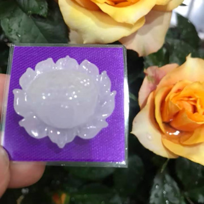 MẶT DÂY CHUYỀN BÔNG SEN TRẮNG TINH BÓNG ĐẸP 100% ĐÁ CẨM THẠCH TỰ NHIÊN NỮ MỆNH KIM THỦY 28MM