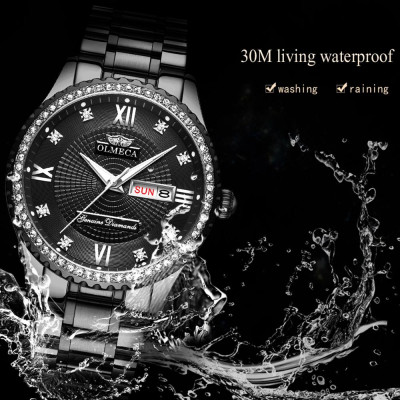 Đồng hồ thạch anh Dây đeo bằng thép không gỉ Thời trang chức năng 3ATM Hiển thị dạ quang OLMECA