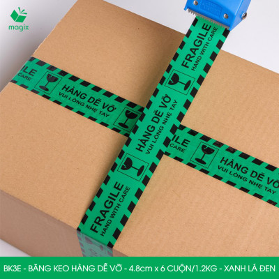 BK3E - Băng keo HÀNG DỄ VỠ màu xanh lá đen khổ 4.8 cm - Băng dính niêm phong - 6 cuộn
