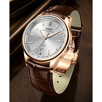 Đồng hồ nam chính hãng Lobinni L18026-1 ,Kính sapphire nguyên khối ,chống xước,chống nước 50m,mặt đen vỏ vàng hồng dây da đen(nâu) xịn, thép không gỉ 316L,Đồng hồ cơ (Automatic) bảo hành 24 tháng, hàng mới 100%,thiết kế đơn giản trẻ trung và sang trọng