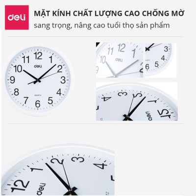 Đồng Hồ Treo Tường Kim Trôi Quazt Cao Cấp Deli Không Tiếng Ồn Có Bảo hành Kèm Móc Treo 9005