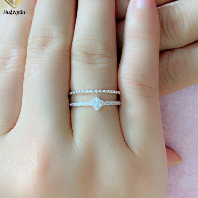 Nhẫn bạc Ý 925 Huệ Ngân - Nhẫn mảnh 2 hàng cỏ bốn lá free size RR1308