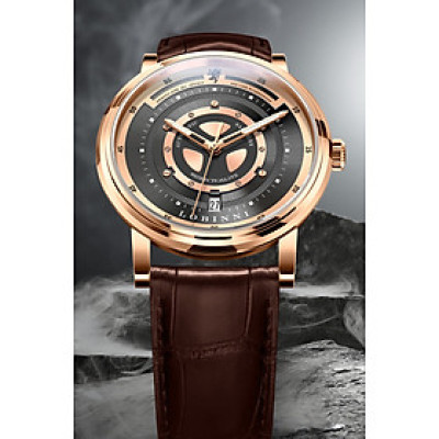 Đồng hồ nam Lobinni L18081-2 Chính hãng ,Kính sapphire nguyên khối ,chống xước,chống nước 50m,mặt đen vỏ vàng hồng dây da nâu xịn, thép không gỉ 316L,Đồng hồ cơ (Automatic) bảo hành 24 tháng, hàng mới 100%,thiết kế đơn giản và sang trọng