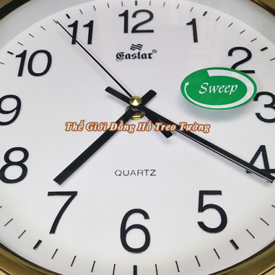 Đồng Hồ Treo Tường KIM TRÔI EASTAR Cao Cấp - Mặt Tròn Viền Vàng Kim Tuyến - Mặt số in Nổi 3D - Máy Kim trôi – Tặng Pin Maxell