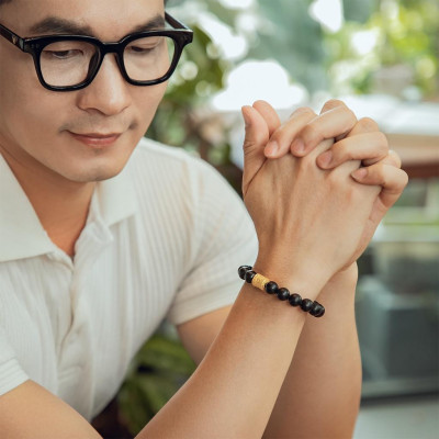 Vòng Tay Trầm Hương Charm Bạc 925 Chú Bình An Mạ Vàng Phong Thủy Udumbara