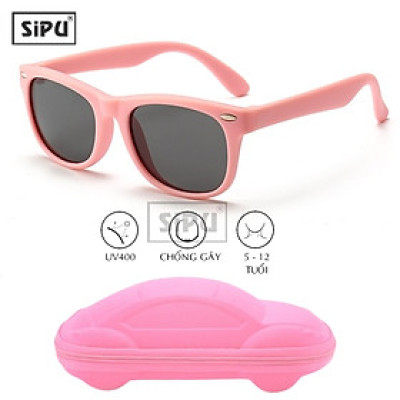 Mắt Kính Trẻ Em SiPU Chính Hãng MK02 Hồng Cao Cấp Chống UV400 + Chống gãy Cho Bé Trai Bé Gái (Tặng Kèm Hộp Đựng Kính Hình Ô Tô)