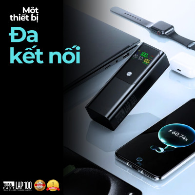 Pin Sạc Dự Phòng Laptop HubbFast LAP100 100W 26800mAh, Sạc Nhanh PD Type-C USB-A, Màn Hình LED, Đa Năng, Hàng chính hãng