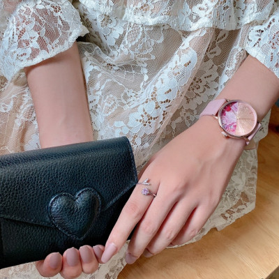 Đồng Hồ Nữ Julius Hàn Quốc JA1312 Dây Da Mặt In Hoa Thanh Lịch