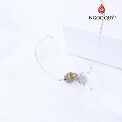 Lắc tay đá thạch anh tóc vàng hạt 10mm phối charm dream catcher hình trái tim - Ngọc Quý Gemstones