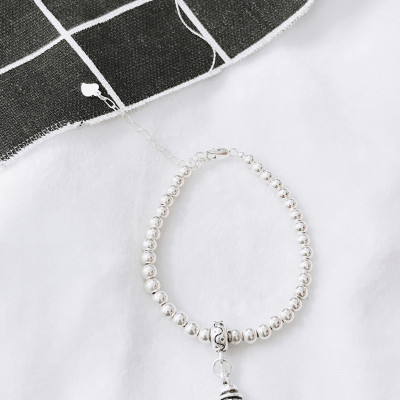  Lắc bi bạc 3mm charm chuông tua bạc -  Ngọc Quý Gemstones
