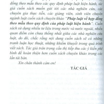 Pháp Luật Về Hợp Đồng Theo Mẫu Theo Quy Định Của Pháp Luật Hiện Hành (Sách chuyên khảo) - TS. Trần Ngọc Hiệp