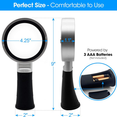 Kính lúp cầm tay đọc sách cao cấp Magnipros MP-9896 (10x, có đèn led 3 chế độ màu) - Hàng chính hãng