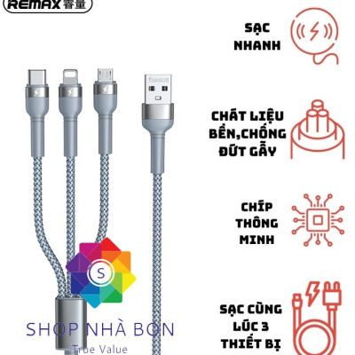 Cáp sạc đa năng Remax RC-124th thiết kế đa năng tích hợp 3in1 iP- Type C- Micro- hàng nhập khẩu