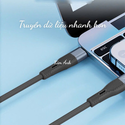 Dây sạc LI-TOP LX73 100W, chân cắm Type C, dây bọc lớp cao su mềm chống rách, đầu lưới SR chống uốn, hàng chính hãng