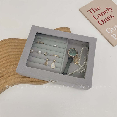 Hộp Đựng Đồ Trang Sức Mặt Kính Bọc Nhung Mềm Chống Bụi - Hàng Chính Hãng MINIIN