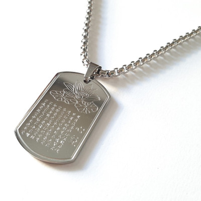 Dây chuyền nam khắc bát nhã tâm kinh, mặt inox cao cấp, dây titan cao cấp rộng 3-4mm, dài 50cm