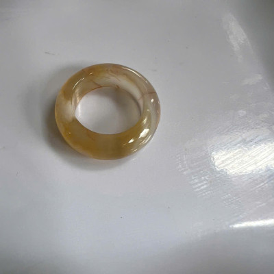 Nhẫn Nữ mới Đá Mã Não Bông Bông Vàng Tươi Trắng Bóng Đẹp Ni 16mm Cao 7mm Dầy 4mm Chị em Nữ mệnh Kim mệnh Thủy mệnh Thổ đeo lên tay xinh xắn may mắn ạ