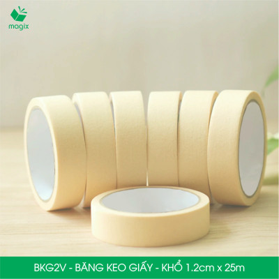 BKG2V - Block 24 cuộn băng keo giấy khổ 1.2cm x 25m - Băng dính giấy viết được, chặn màu sơn