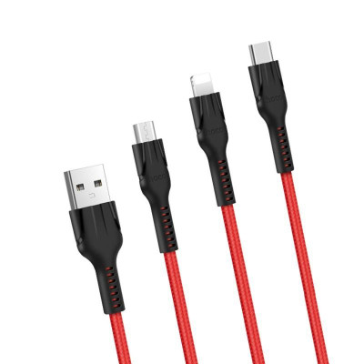 Cáp sạc 3 đầu HOCO U31 Dành cho điện thoại iPhone iP Huawei Samsung Oppo Realme - Hàng chính hãng