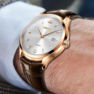 Đồng hồ nam chính hãng LOBINNI L16005-1 fullbox,Kính sapphire ,chống xước,chống nước,mặt trắng vàng dây da nâu xịn, thép không gỉ 316L,Đồng hồ cơ (Automatic) bảo hành 24 tháng, Mới 100%,thiết kế đơn giản trẻ trung và sang trọng